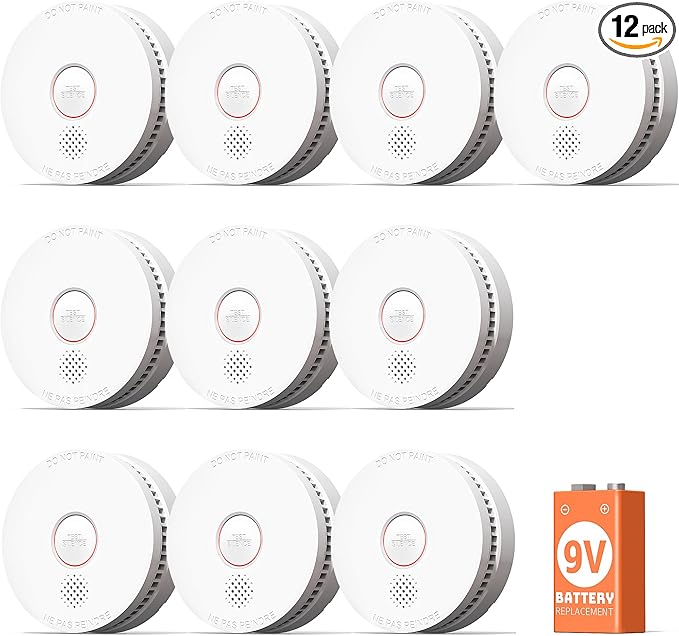 Jemay Smoke Detector Fire Alarms 9V Battery Operated with Photoelectric Sensor & Silence Button,10 Year Product Life Smoke Alarm Fire Detectors Easy to Install, UL217-9th Listed, 10 Packs