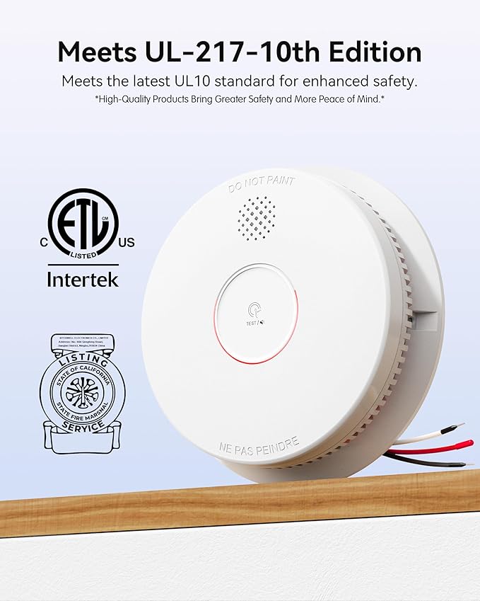 SITERWELL Smoke Detector, Hardwired Interconnected Smoke Detector, Photoelectric Smoke Alarm with 9V Backup Battery, Fire Alarm with Test/Silence Button, UL217-10th Listed, GS562A, 4 Packs