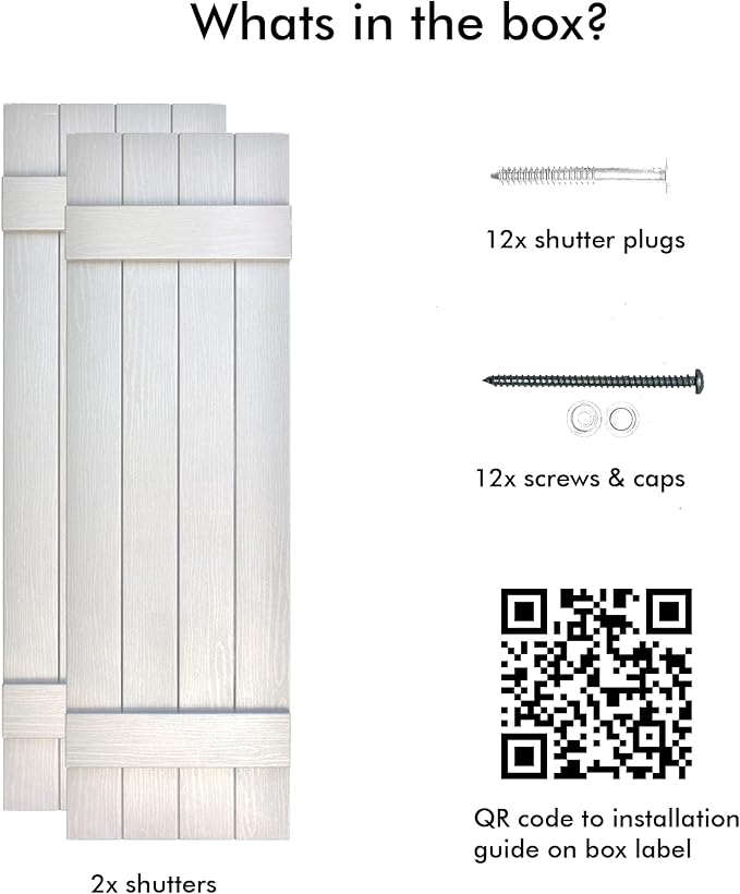 Board & Batten Vinyl Shutters (1 Pair) | 14.5"x47" (4-Board) - Dover White/Paintable | Exterior Window Shutters | Includes Mounting Hardware | Simple Installation | Made in USA