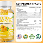 Calcium Magnesium Zinc with Vitamin D3 Supplement, Sugar Free Calcium Gummies for Women Men, High Absorption Zinc Gummies for Bone & Muscle & Immune Health, Vegan Mango Flavor - 60 Count