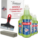 Combo Kit Flat Top Grill Griddle Surface Cleaner, 4-Pack Griddle-Whiz plus Griddles Scraper plus Pumice Stone for Tough Grease & Food Buildups for Griddles & Flat Top Grills
