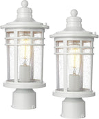 Darkaway Outdoor Post Lights Lamp Posts Outdoor Lighting, Waterproof Aluminum Post Lights Outdoor Light Fixtures with Glass, Light Posts for Outside Patio Yard (2 Pack, White)