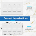 LIDER Matte Finish Quadruple Decorator Switch Cover, Screwless Wall Plate, Mid-Size 4-Gang 4.88" x 8.58", Polycarbonate Thermoplastic, UL Listed, LSWP-34M-W2P, White, 2 Pack