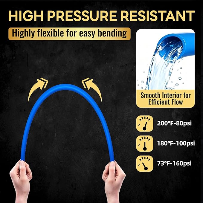 3/4 Inch-100 ft Foskan Blue PEX-B Pipe,Water Tubing with a Pipe Cutter,24 Pcs Pex Crimp Brass & 50 Pcs Clamp rings