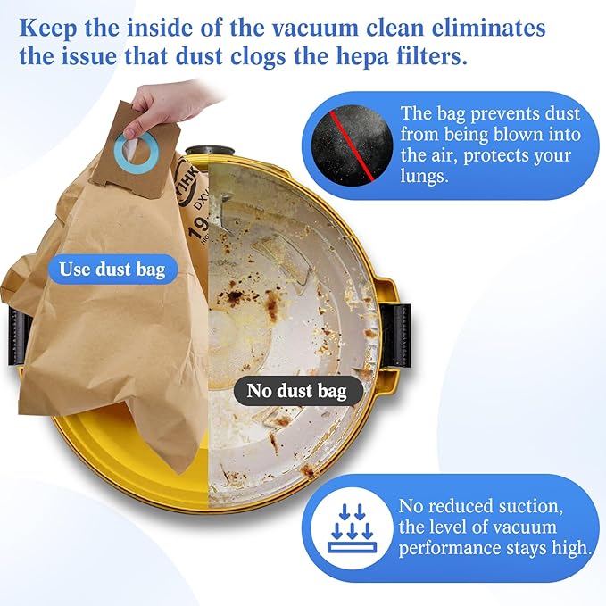 10 Pack DXVA19-4111, DXVA19-4101 Vacuum Bags for DEWALT 6 to 10 Gallon Wet/Dry Vacuum, Disposable Shop Vac Bags, Dust Collection Bag Replacement
