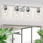 Modern Brushed Nickel 4 Light Bathroom Light Fixtures, 24 inch Vanity Lights for Bathroom with Clear Glass for Mirror Kitchen Living Room Hallway Cabinet Porch