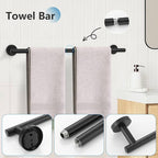 TNOMS 5 Pieces Towel Bar Set Matte Black Bathroom Accessories Set SUS304 Stainless Steel Towel Holder Set for Bathroom,Wall Mounted 23.6 Inch Bathroom Hardware Set