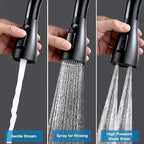 Metal Kitchen Faucet Head Replacement, 3 Functions Kitchen Faucet Head High Pressure, Matte Black Pull Down Kitchen Sink Sprayer Replacement with 9 Adapters Compatible with Most Faucets