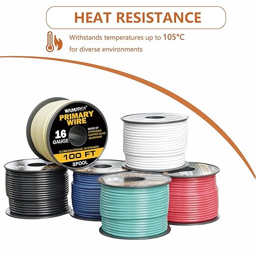 16 Gauge Wire Combo, 6 Vibrant Colors, 100ft Rolls (600ft Total) - Copper Clad Aluminium, Flexible & Insulated, Ideal for Auto, Home Theatre, 12V Projects