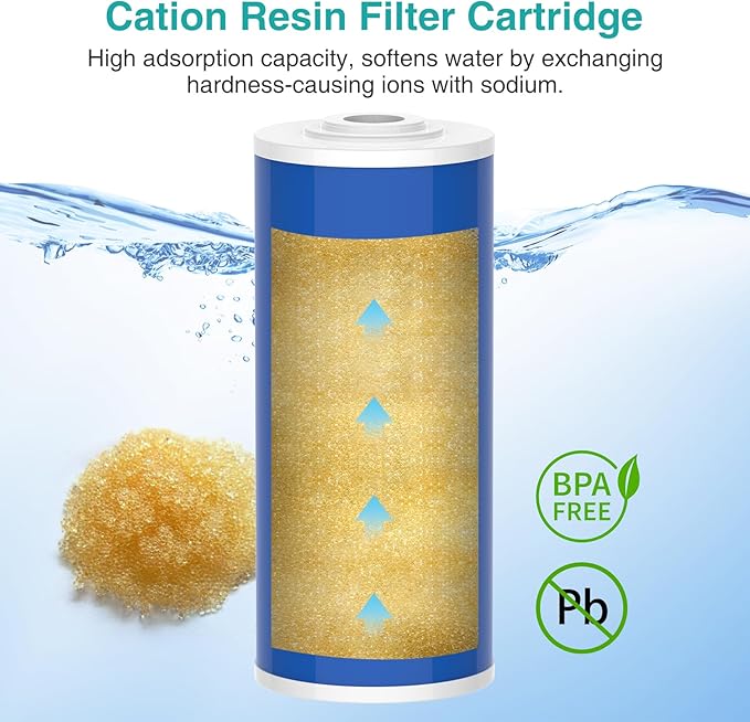 SimPure 10" x 4.5" Cation Exchange Resin Filter, Whole House Water Softening Cartridge for DB10P, DB10C (4 Pack)