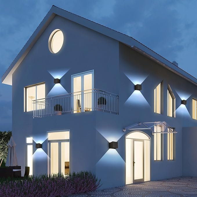 4 Pack LED Outdoor Wall Lights Exterior/Interior 3 Colors Adjustable 15W Wall Light Fixture IP65 Waterproof Porch Exterior Wall Sconce Modern Outdoor Lighting Square Aluminum Black Up and Down Lights