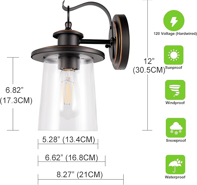 GRUENLICH Outdoor Wall Lantern, Wall Sconce as Porch Lighting Fixture, E26 Medium Base, Metal Housing Plus Clear Glass, Oil Rubbed Bronze Finish, Bulb Not Included, 1-Pack