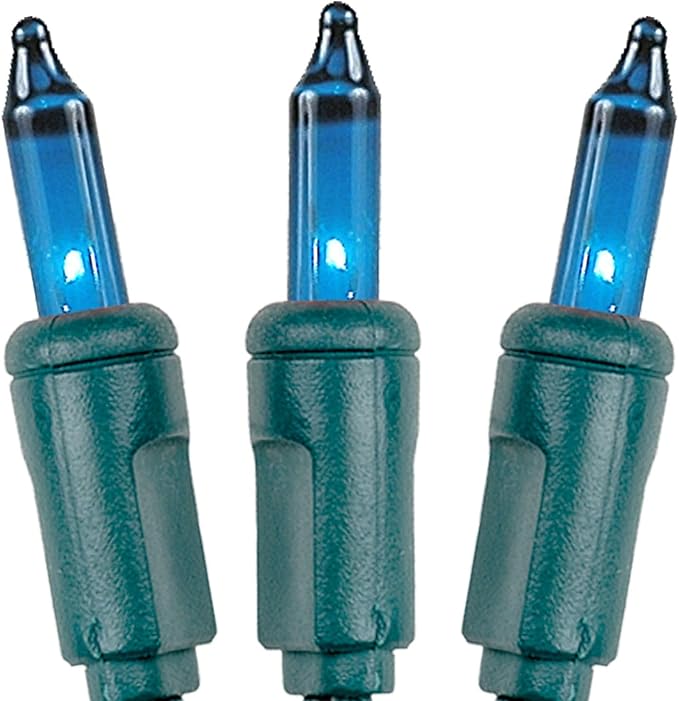 Novelty Lights 11 Feet 50 Bulbs Traditional Incandescent Mini Lights, Teal on Green Wire with 2.5" Spacing, Commercial Grade and UL Listed for Indoor/Outdoor Use, End-to-End Connectable