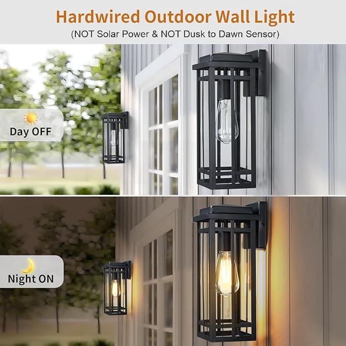 13.8'' Outdoor Wall Light Fixtures 2 Packs, Black Porch Lights Outdoor Lighting for House, Exterior Lighting Fixtures Wall Lanterns, Waterproof Modern Outside Sconce Lights for Patio Garage(No Sensor)