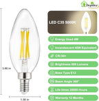 Depuley LED Light Bulbs E12: 6-Pack Candelabra Candle Light Bulb 4W Equivalent 40W - Edison Vintage Bulbs Daylight 5000K C35 Clear Bulb 500 LM 80+CRI Non-Dimmable