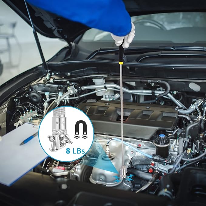 1 Piece 8LBs Telescoping Magnetic Flashlight Pickup Tool with 3 LED Lights, Magnet Stick Rod Extendable 7.5" to 31" for Men, Birthday, Father's Day, Christmas Gift