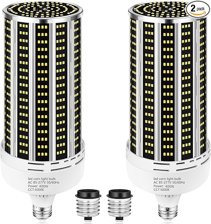 2 Pack 400W LED Corn Light Bulb,3850W Equivalent Commercial Grade 59000LM 5000K Daylight E26/E39 Medium/Mogul Base LED Lamp,Large Area Lights for Outdoor Indoor Garage Warehouse Gym Bay Light