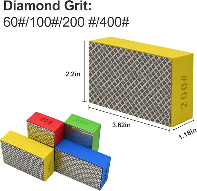 4pcs Diamond Hand Polishing Pads for Ceramic Tile Glass Grinding,Sanding Blocks Polishing 400#