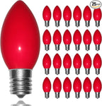 C9 Red Valentines Christmas Light Bulbs, 25 Pack Ceramic Red Replacement Light Bulbs, E17 Intermediate Base Edison Bulb for Outdoor Christmas Lights Valentines Decor Lights, 7 Watts