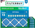 Filterbuy 10x10x1 Air Filter MERV 13 (MPR 1900) Health Defense Replacement (6-Pack), Electrostatic Pleated HVAC AC Furnace Filters, Made in USA (Actual Size: 9.50 x 9.50 x 0.75)