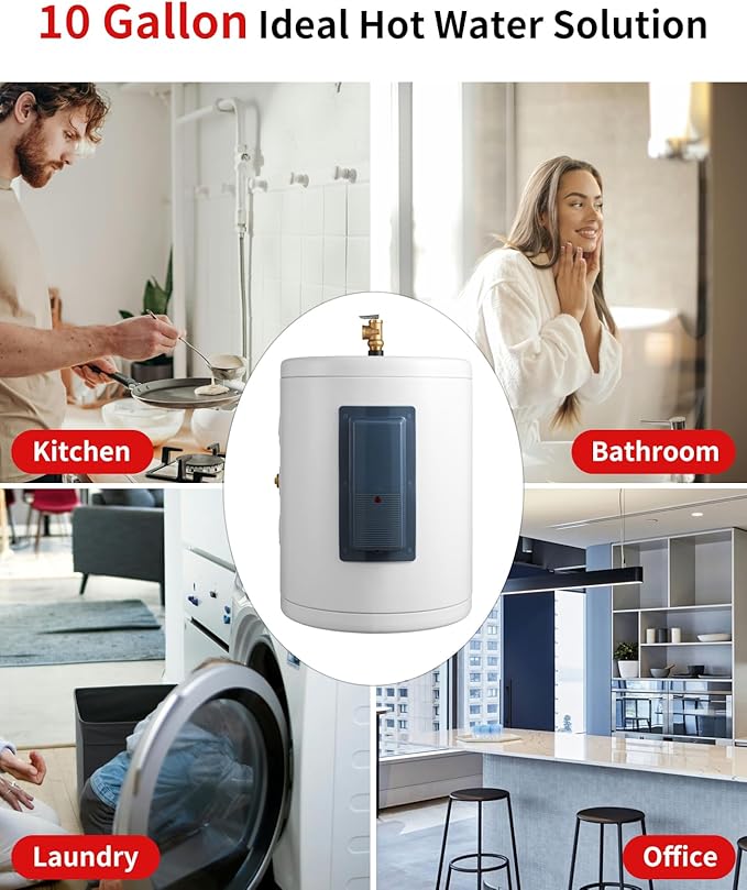 YALICE 10 Gallon Hot Water Heater Electric, 1500W Fast Heating Point of Use Water Tank Heater 120V with T&P Valve, Adjustable Thermostat, On Demand Water Heater for Shower, Kitchen, Laundry, Office
