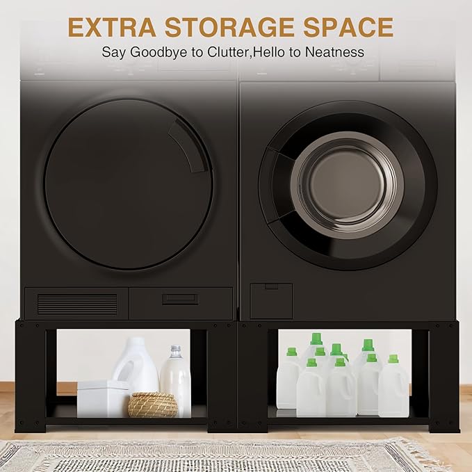 Washer and Dryer Pedestals Set of 2- Fit 27 and 28 Inch, Laundry Pedestal for Washer and Dryer , Alloy Steel Washing Machine Stand Raiser, Washer and Dryer Stand 15.75'' Height Black