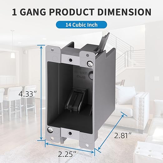 100 PK Old Work Electrical Outlet Box 1 Gang, 14 Cubic Inch Plastic Remodel Drywall Junction Boxes, ETL Listed to UL514C and UL263, Fire Rated for Two Hours