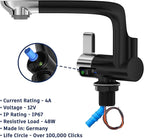 12V Faucet with Switch – German Made 1.5 BAR | Cold Water RV Sink Electric Faucet 360° Swivel Spout, 6A | for Camper Vans, Trailers, Marine Use | Single Hole – 12V Pump Compatible (Black)