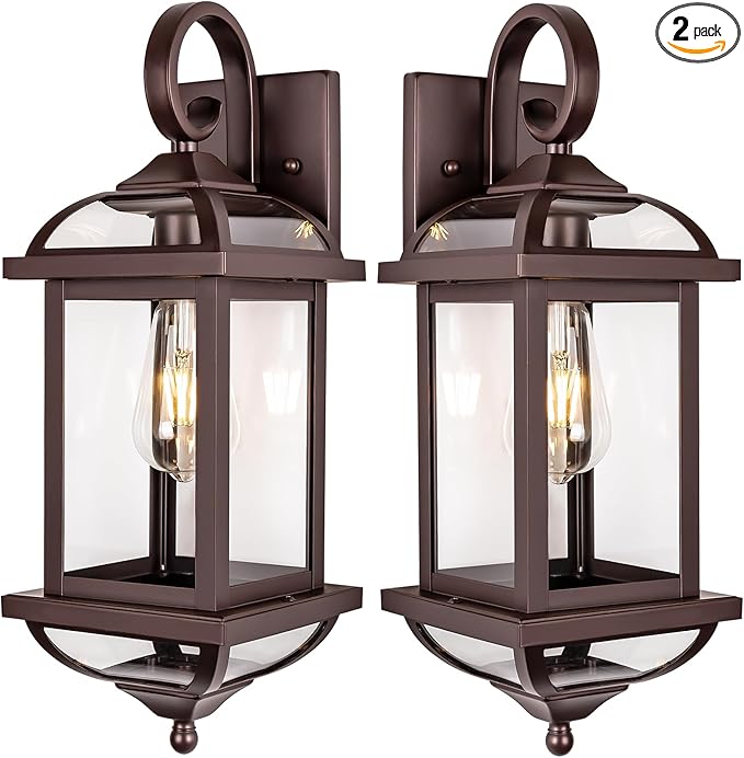 18” Large Outdoor Light Fixtures Oil Rubbed Bronze 2 Pack, Exterior Lights House Porch Lights Outside Sconces Anti-Rust Aluminum Patio Wall Lanterns Brown Wall Mount Lamps, IP65 Waterproof