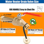 WHK Water Heater Drain Valve 3/4"MIP X 3/4" Male GHT Full Port Connection to drain or Flush Hot Water Heater Faster and Easy(Lead-Free Brass,3 Inch Shank with Long Handle)
