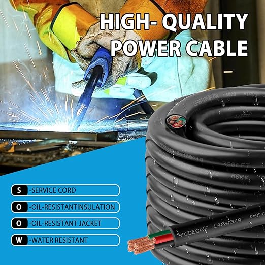 10ft 14/4 14 AWG Portable Power Cable (4 Conductor) - SOOW 600V 14 Gauge Electric Wire for Motor Leads, Portable Lights, Battery Chargers and Machinery - 4 Conductor - 10 Feet Electrical Cord
