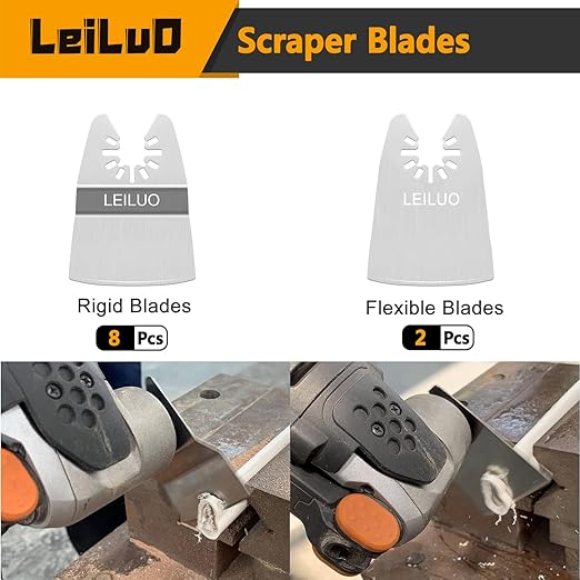 LEILUO 10 Pack Oscillating Tool Blade 8 Rigid and 2 Flexible Multitool Scraper Blades for Caulk Paint Adhesive Removal Compatible with DeWalt Makita Dremel and More