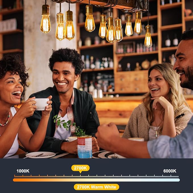 Brightown 12 Pack LED Edison Bulbs, 6W, Equivalent 60W, High Bright 2700K Warm White,750 Lumens, Non-Dimmable, E26 Medium Base ST58 Antique Filament Bulbs with 83+ CRI for Ceiling Fan Bathroom Porch