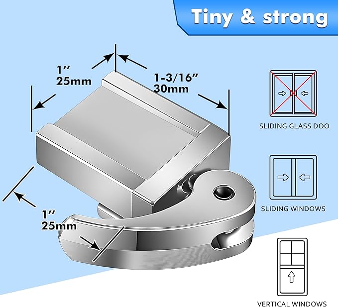 2 Pack Window Locks, Diecast Durable Design, Compatible with Horizontal and Vertical Window, Fit 1/16 inch(0.16cm) up to Wide Rail Easy Installation, Enhanced Safety (Silver)