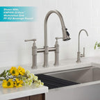 KRAUS Allyn Transitional Bridge Kitchen Faucet with Pull-Down Sprayhead in Spot Free Stainless Steel, KPF-3121SFS