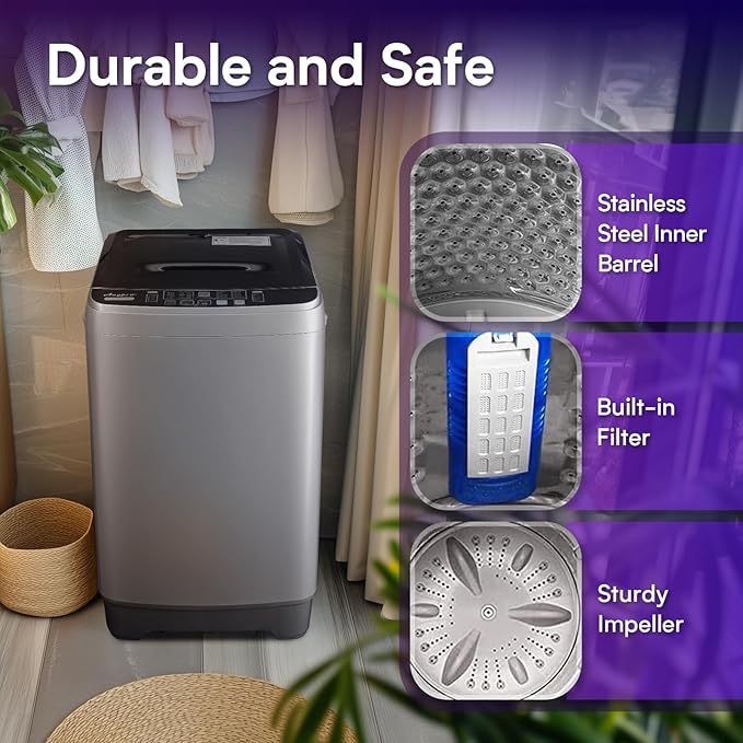 Portable Clothes Washing Machines 17.8LBS Full Automatic Washer and Spinner Combo with 10 Programs and 8 Water Levels, Compact Laundry Wash Machine for Apartment RV Dorm Home, Grey