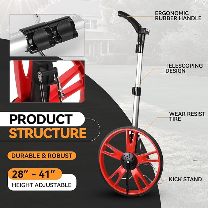 Auto Dynasty Measuring Wheel Digital Display, 3-Sections Foldable Telescoping LED Distance Measuring Digital Wheel with Backpack, High Precision Distance Measuring Wheel in Feet and Inches