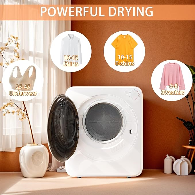 1.5 Cu.Ft Portable Clothes Dryer, 800W Fast Drying Front Load Laundry Dryer with 5 Mode, Mini Electric Clothing Dryer with Stainless Steel Tub, Compact Machine for Apartment, Home, Dorm
