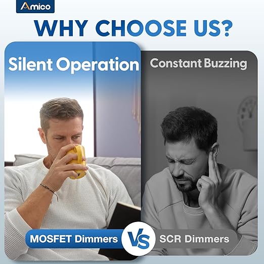 Amico Dimmer Light Switch, Single-Pole or 3-Way Slide Dimmer Switches for Led Lights, Suitable for 250W Dimmable LED/CFL Lights and 300W Incandescent/Halogen, Wall Plate Included, White, 1 Pack