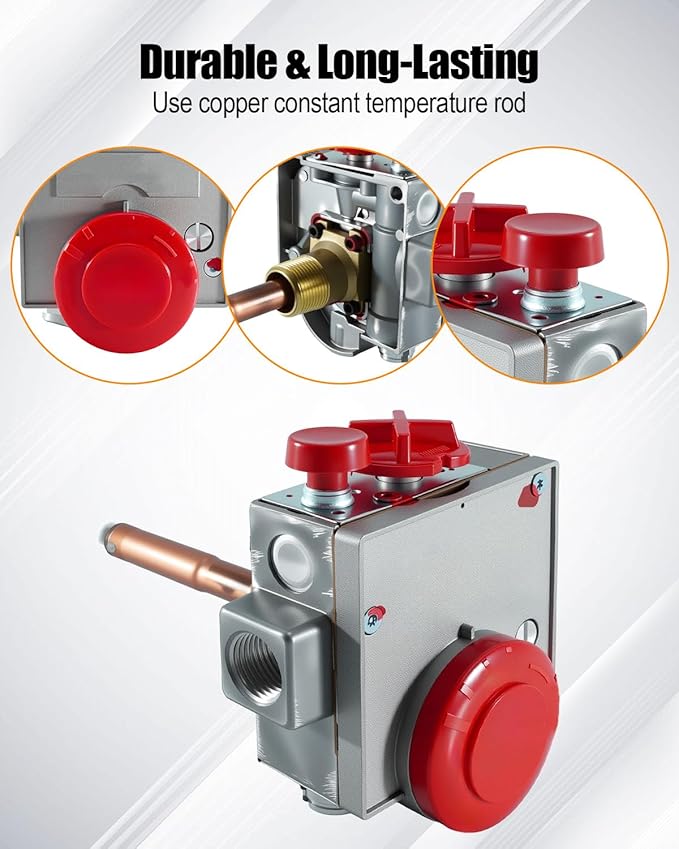 110-326 Gas Water Heater Control Valve, Natural Gas Thermostat with Copper Probe, Water Heater Replacement Parts Gas Control Valve with 1-3/8" Shank, 3-1/2" W.C