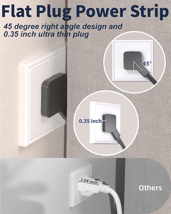 16-in-1 Surge Protector Power Strip with Multi-Function Stand, 6 Outlets with 2 USB-C (20W PD) and 2 USB-A (18W) Ports, 6FT Extension Cord for Home Office Desktop and Dorm (Black)