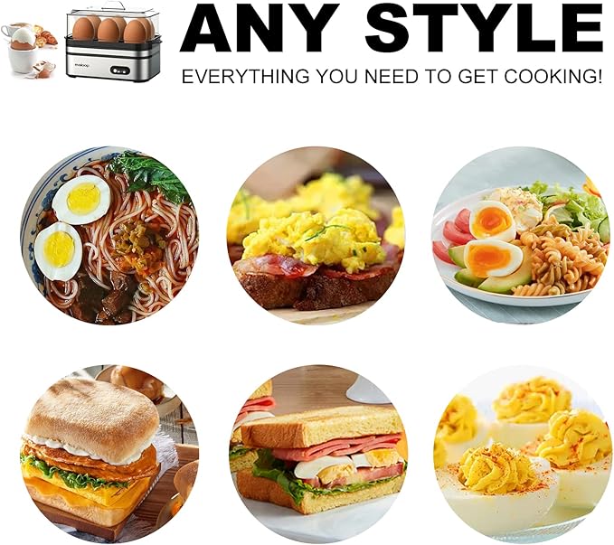 Evoloop Rapid Egg Cooker Electric 6 Eggs Capacity, Soft, Medium, Hard Boiled, Poacher, Omelet Maker Egg Poacher With Auto Shut-Off, BPA Free