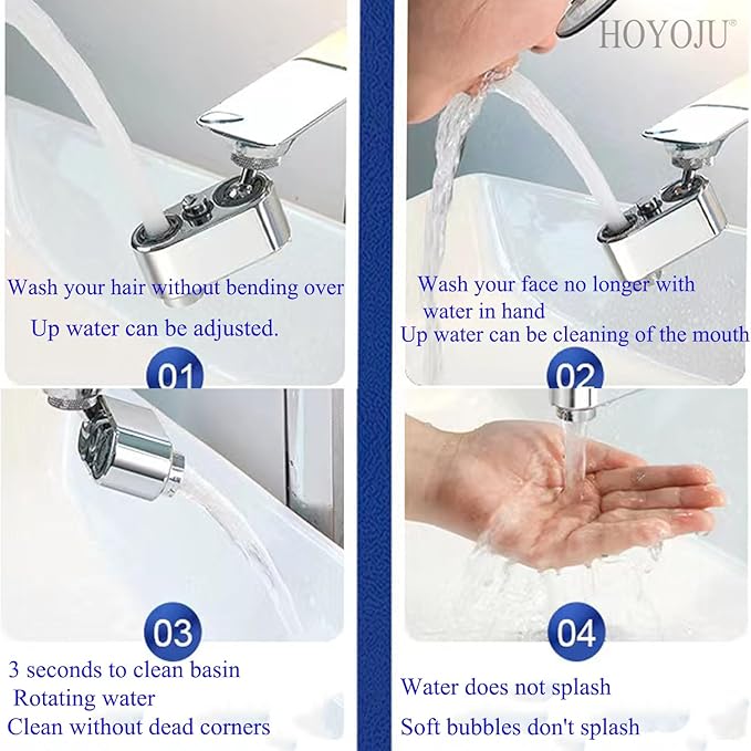 Splash Protector 1080°Universal Rotation Female Faucet Aerator with Up and Down Water Outlet for Dual-function,Universal Bathroom Rotatable Tap Nozzle Kitchen Sink Aerator Chrome Finished