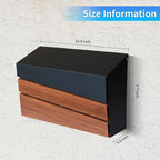 Wall-Mount Mailbox, Walnut Wood Panel, Rust Resistant Large Capacity House Mailbox, Morden Drop Mailboxes for Outside, Metal Post Box (No Keys Locking)