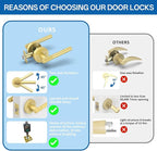 Amerdeco 10 Pack Brushed Gold Door Handles Interior, Knurled Privacy Door Handles with Lock,Gold Door Lever for Bedroom or Bathroom,Reversible Keyless for Left Right Handed Doors AM0027