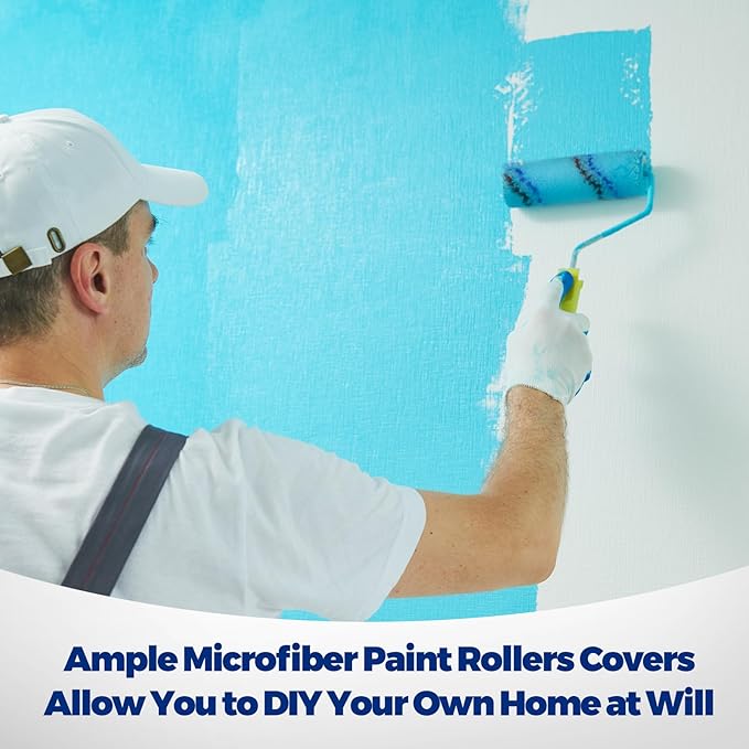 Leumoi 500 Pcs 4 Inch Paint Roller Mini Rollers Covers 1/2" Nap Microfiber Roll Covers Bulk, Small Home Repair Tools Refills House Painting Supplies Household for DIY(Red Blue)