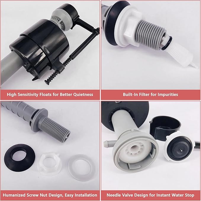 Saillong 1 Sets Toilet Float Replacement Kit, Universal Toilet Flusher Replacement Kit and 2 Inch Flapper Replacement, High-Performance Tank Water Control and Fill Valve