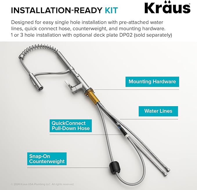 KRAUS Torak Pull Down Kitchen Faucet in Matte Black with Commercial Style Spring Spout, 2 Function Sprayer, Pre-Attached Water Lines, and Mounting Hardware, KPF-2635MB