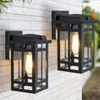 2 Packs Dusk to Dawn Outdoor Wall Lighting 9.76'', Exterior Light Fixture Wall Mount for House Front Porch Light, Black Anti-Rust Modern Outdoor Lantern with Tempered Glass Shade for Garage
