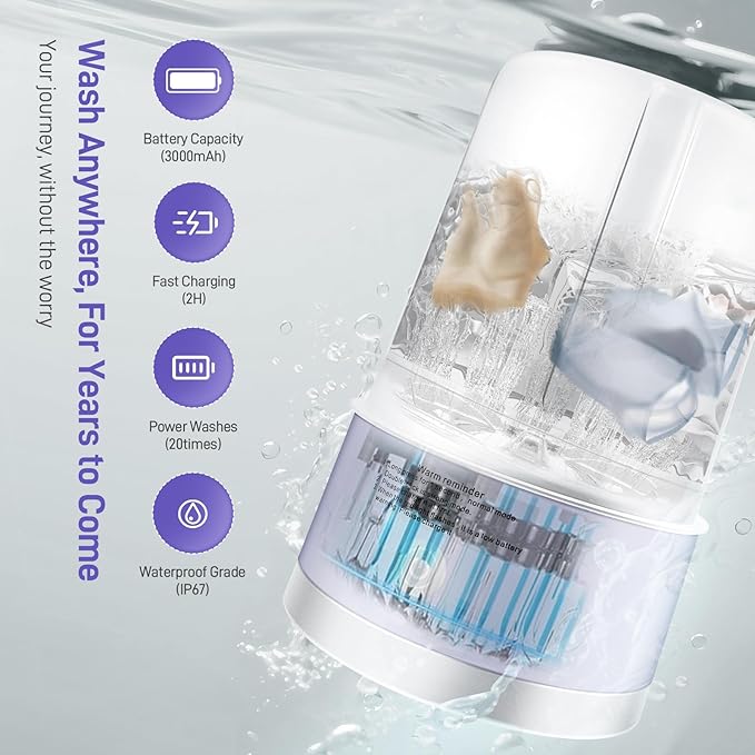 Portable Mini Washing Machine | Compact Deep Cleans Underwear, Baby Clothes, Small Laundry | Lightweight for Apartment, Dorm, Hotel, Travel & Camping | Quiet Energy-Efficient（Purple）